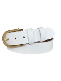 %100 Hakiki Deri, Gold Tokalı Beyaz Kadın Kot, Spor Kemer 4 cm - Görsel 3