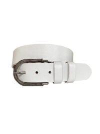 %100 Hakiki Deri, Mat Gümüş Tokalı Beyaz Kadın Kot, Spor Kemer 4 cm - Görsel 3