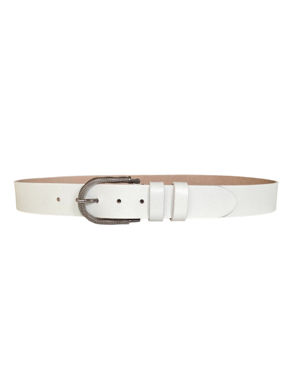 %100 Hakiki Deri, Mat Gümüş Tokalı Beyaz Kadın Kot, Spor Kemer 4 cm - Görsel 4