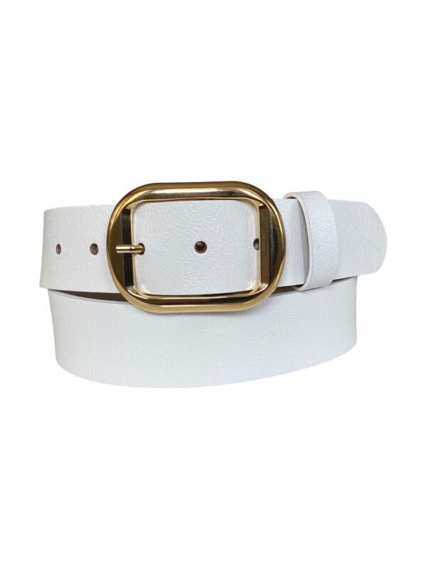 %100 Hakiki Deri, Gold Tokalı Beyaz Kadın Kot, Spor Kemer 4 cm - Görsel 4