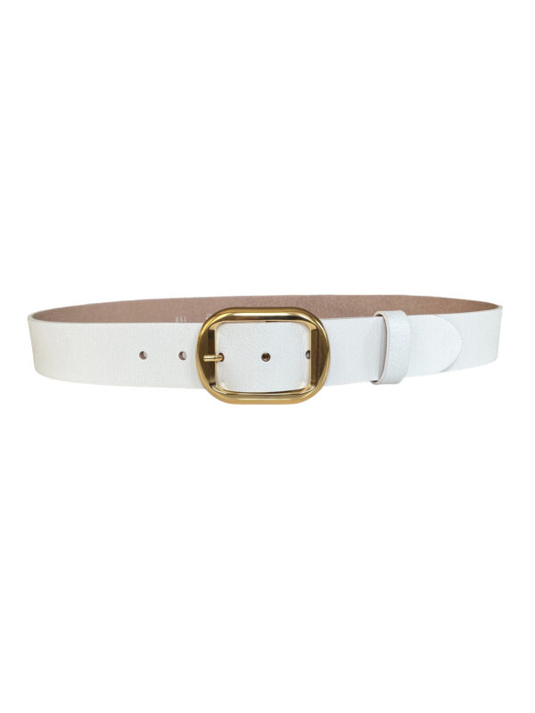 %100 Hakiki Deri, Gold Tokalı Beyaz Kadın Kot, Spor Kemer 4 cm - Görsel 5