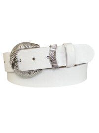 %100 Hakiki Deri, Gümüş Tokalı, Metal Köprülü Beyaz Kadın Kot Kemeri 4 cm - Görsel 3