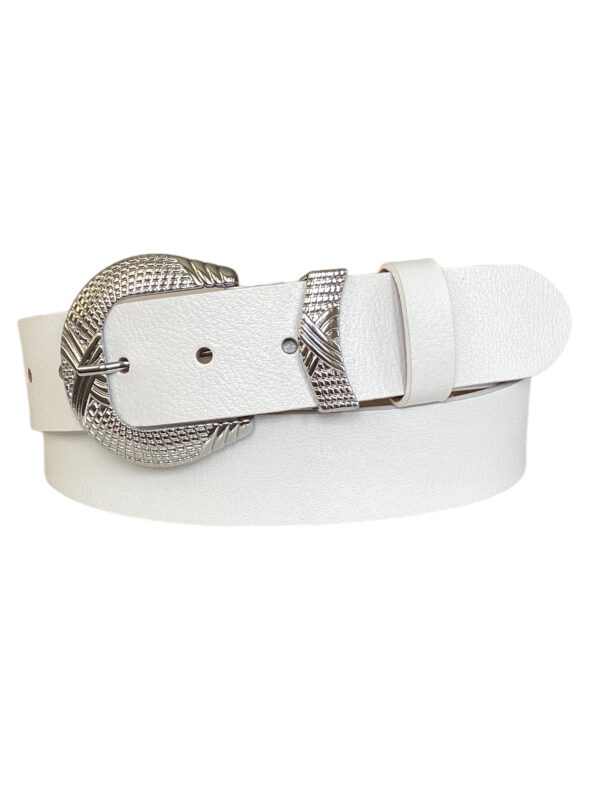 %100 Hakiki Deri, Gümüş Tokalı, Metal Köprülü Beyaz Kadın Kot Kemeri 4 cm - Görsel 3