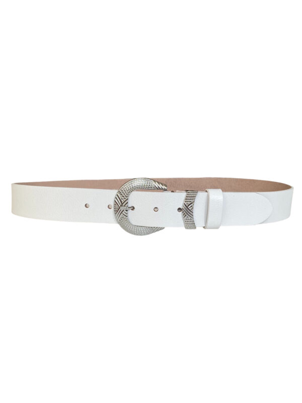 %100 Hakiki Deri, Gümüş Tokalı, Metal Köprülü Beyaz Kadın Kot Kemeri 4 cm - Görsel 4