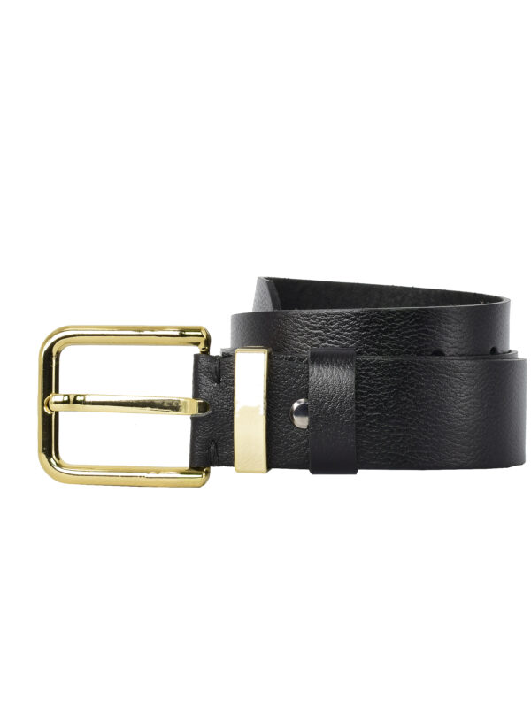%100 Hakiki Deri Gold Tokalı, Metal Köprülü Siyah Kadın Kot Kemeri, 4 cm - Görsel 5
