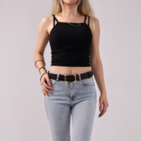Kadın Moda Gold Renk Tokalı, Tek parça yumuşak hakiki deri Koyu Kahverengi kemer, Genişlik 3.8 cm - Görsel 4