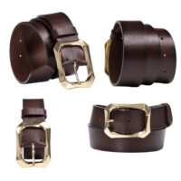 Kadın Moda Gold Renk Tokalı, Tek parça yumuşak hakiki deri Koyu Kahverengi kemer, Genişlik 3.8 cm - Görsel 8