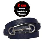 %100 Hakiki Deri, Gümüş Tokalı İnce 2 cm Lacivert Kadın Kemeri; Elbise Kemeri, Pantolon KemeriD&D