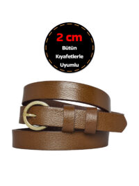 %100 Hakiki Deri, Renk Tokalı İnce 2 cm Açık Kahverengi Kadın Kemeri; Elbise, Pantolon Kemeri_kilit
