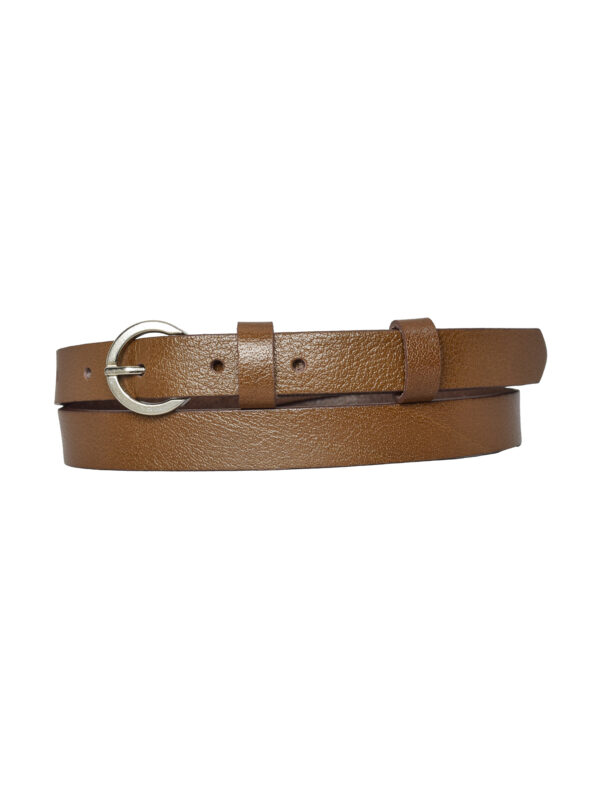 %100 Hakiki Deri, Gümüş Tokalı İnce 2 cm Açık Kahverengi Kadın Kemeri; Elbise, Pantolon Kemeri_kilt - Görsel 4