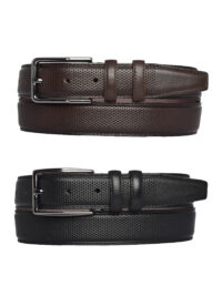 %100 Hakiki Deri, 2'li Set Siyah, Koyu Kahve Dikişli Nokta Baskılı Kumaş Pant. Kemeri 3.5 Cm_noktalı