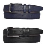 %100 Hakiki Deri, 2'li Set Siyah, Lacivert Dikişli Nokta Baskılı Kumaş Pant. Kemeri 3.5 Cm_noktalı