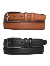%100 Hakiki Deri, 2'li Set Siyah, Açık Taba Dikişli Nokta Baskılı Kumaş Pant. Kemeri 3.5 Cm_noktalı