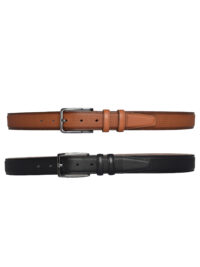 %100 Hakiki Deri, 2'li Set Siyah, Açık Taba Dikişli Nokta Baskılı Kumaş Pant. Kemeri 3.5 Cm_noktalı - Görsel 4