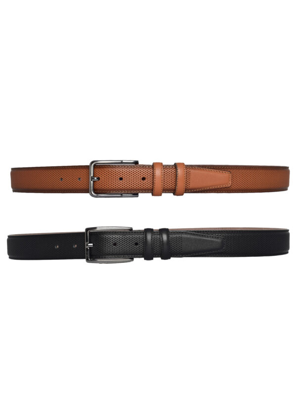 %100 Hakiki Deri, 2'li Set Siyah, Açık Taba Dikişli Nokta Baskılı Kumaş Pant. Kemeri 3.5 Cm_noktalı - Görsel 4