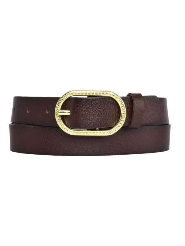 %100 Hakiki Deri, Gold Tokalı 3 Cm Koyu Kahverengi Kadın Kemeri; Elbise, Pantolon Kemeri=3cm-kdn-32 - Görsel 4
