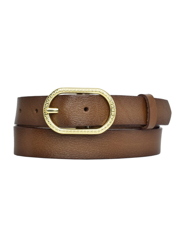 %100 Hakiki Deri, Gold Oval Tokalı 3 Cm Kahverengi Kadın Kemeri; Elbise, Pantolon Kemeri=3cm-kdn-32 - Görsel 5