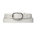%100 Hakiki Deri Mat Gümüş Oval Tokalı Süt Beyaz Ince Kadın Kemeri, 3 Cm=3cm-kdn-39-nik.ov