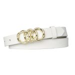%100 Hakiki Deri, Gold Örgü Tokalı 3 Cm Süt Beyaz Kadın Kemeri; Elbise, Pantolon Kemeri=3cm-kdn-45