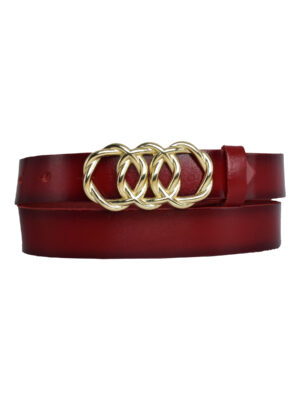 %100 Hakiki Deri, Gold Örgü Tokalı 3 cm Kırmızı Kadın Kemeri; Elbise, Pantolon Kemeri