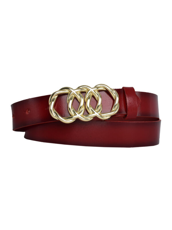 %100 Hakiki Deri, Gold Örgü Tokalı 3 cm Kırmızı Kadın Kemeri; Elbise, Pantolon Kemeri - Görsel 5