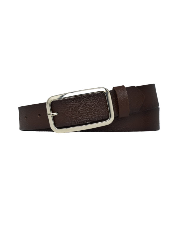 %100 Hakiki Deri, Gümüş Tokalı Koyu Kahverengi 3 cm Kadın Kemeri, Pantolon Kemeri, 3cmkdn50 - Görsel 4