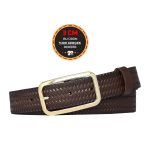 %100 Hakiki Deri, Gold Tokalı Koyu Kahverengi Desenli 3 cm Kadın Kemeri, Pantolon Kemeri 3cmkdn50