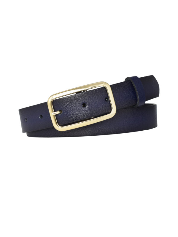 %100 Hakiki Deri, Gold Renk Tokalı Lacivert 3 cm Kadın Kemeri, Pantolon Kemeri, Şort Kemeri 3cmkdn50 - Görsel 4