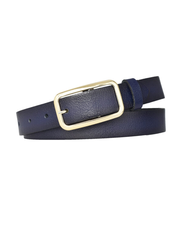 %100 Hakiki Deri, Gold Renk Tokalı Lacivert 3 cm Kadın Kemeri, Pantolon Kemeri, Şort Kemeri 3cmkdn50 - Görsel 5