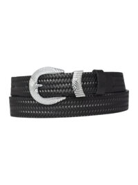 %100 Hakiki Deri Gümüş Tokalı Örgü Desenli Siyah Ince Kadın Kemeri, 3cm=3cm-kdn-26