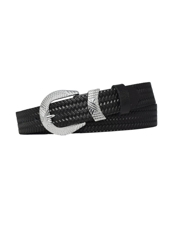 %100 Hakiki Deri Gümüş Tokalı Örgü Desenli Siyah Ince Kadın Kemeri, 3cm=3cm-kdn-26 - Görsel 4