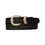 %100 Hakiki Deri Gold Tokalı Örgü Desenli Siyah Ince Kadın Kemeri, 3cm=3cm-kdn-27