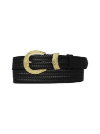 %100 Hakiki Deri Gold Tokalı Örgü Desenli Siyah Ince Kadın Kemeri, 3cm=3cm-kdn-27
