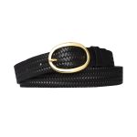 %100 Hakiki Deri Gold Oval Tokalı Örgü Desenli Siyah Ince Kadın Kemeri, 3 Cm=3cm-kdn-36