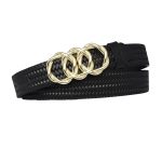 %100 Hakiki Deri, Gold Örgü Tokalı 3 Cm Örgü Desenli Siyah Kadın Kemeri; Pantolon Kemeri=3cm-kdn-45