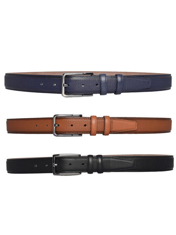 %100 Hakiki Deri, 3'lü Set Siyah, Açık taba, Lacivert Dikişli Kumaş Pant. Kemeri 3.5 Cm_noktalı - Görsel 4