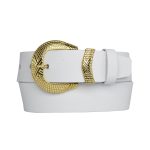 %100 Hakiki Deri, Gold Takım Tokalı 4 cm Beyaz Kadın Kemeri; Kot, Spor Kemer