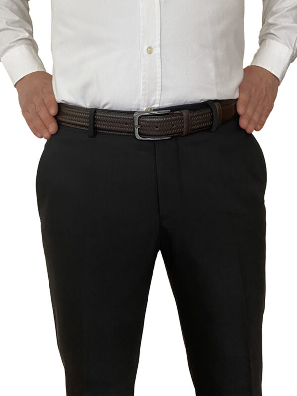 %100 Hakiki Deri, 3'lü Set Siyah, Koyu Kahve, Açık Taba, Örgü Baskılı Kumaş Pant. Kemeri 3.5 Cm_örgü - Görsel 5