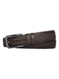 %100 Hakiki Deri, Koyu Kahverengi Dikişli Klasik, Kumaş Pantolon Kemeri 3.5 Cm_Dikisli.Örgülü - Görsel 5