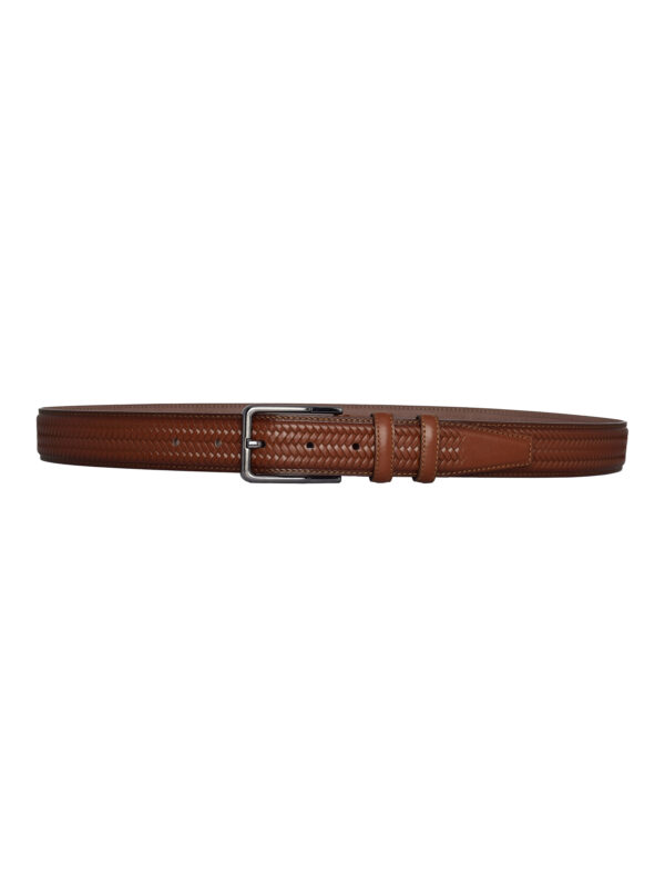%100 Hakiki Deri, Örgü Baskı Kahverengi Dikişli Klasik, Kumaş Pantolon Kemeri 3.5 Cm_Dikisli.Örgülü - Görsel 7