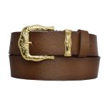 %100 Hakiki Deri, Gold Takım Tokalı 4 cm Kahverengi Kadın Kemeri; Kot, Spor Kemer