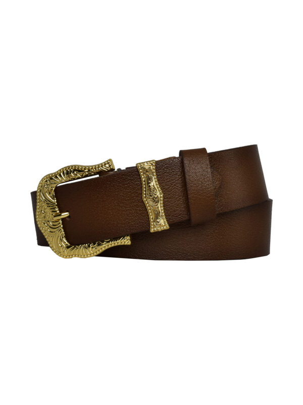 %100 Hakiki Deri, Gold Takım Tokalı 4 cm Kahverengi Kadın Kemeri; Kot, Spor Kemer - Görsel 4