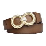 %100 Hakiki Deri, Gold Tokalı 4 cm Kahverengi Kadın Kemeri; Kot, Spor Kemer