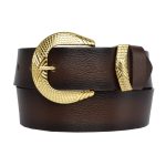 %100 Hakiki Deri, Gold Takım Tokalı 4 cm Koyu Kahverengi Kadın Kemeri; Kot, Spor Kemer
