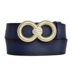 %100 Hakiki Deri, Gold Tokalı 4 cm Lacivert Kadın Kemeri; Kot, Spor Kemer