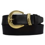 %100 Hakiki Deri, Gold Takım Tokalı 4 cm Siyah Kadın Kemeri; Kot, Spor Kemer