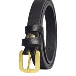 %100 Hakiki Deri, Gold Tokalı çok ince 1.8 cm Siyah Kadın Kemeri; Elbise, Pantolon Kemeri