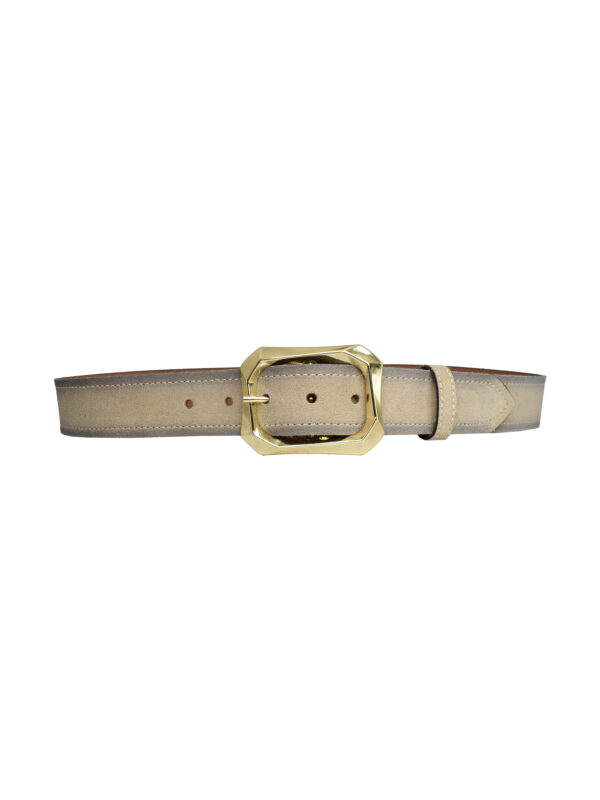 %100 Hakiki Deri, Gold Tokalı 4 cm Süet Krem Kadın Kemeri; Kot, Spor Kemer - Görsel 5