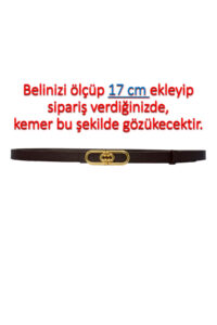 %100 Hakiki Deri, Gold Renk Tokalı İnce 2 cm Koyu Kahverengi Kadın Elbise, Pantolon Kemeri; uzun.zin - Görsel 6