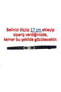 %100 Hakiki Deri, Gümüş Renk Tokalı İnce 2 cm Lacivert Kadın Elbise, Pantolon Kemeri; uzun.zincir - Görsel 2